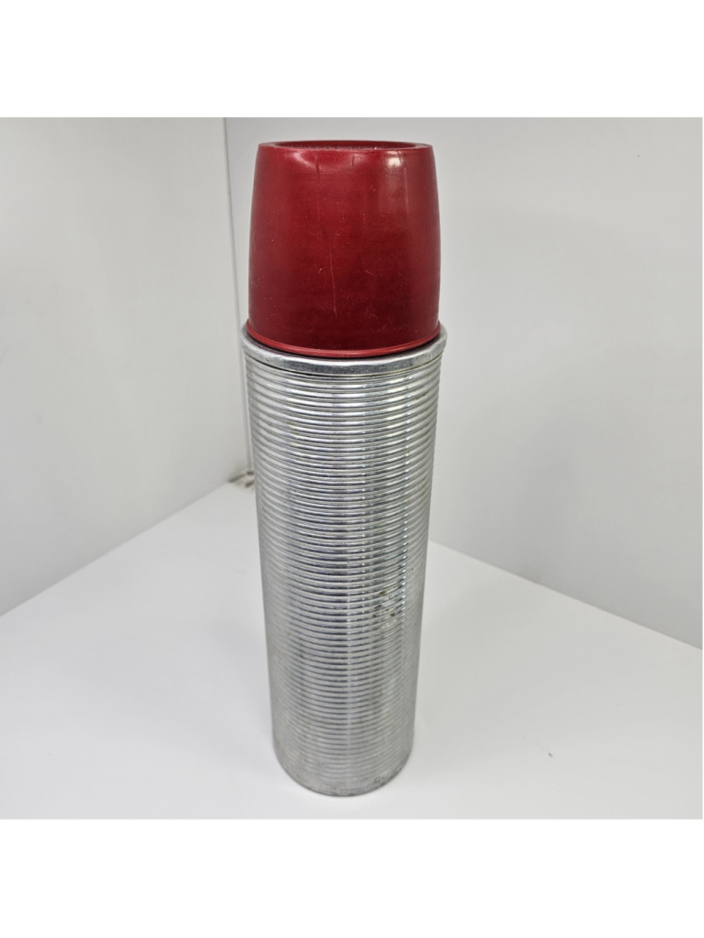 Vintage Thermos Brand Vacuum Bottle Model 2484 Red Cup Cork Stopper USA 14”